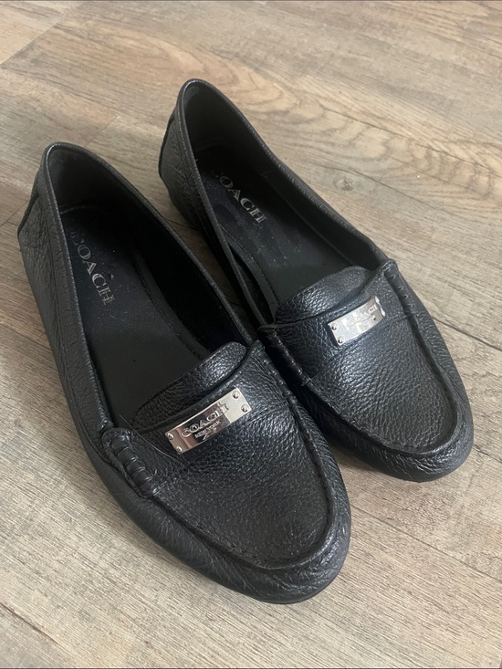 Coach Shoes - Coach Black Pebbled Leather Metal-Plate Loafers